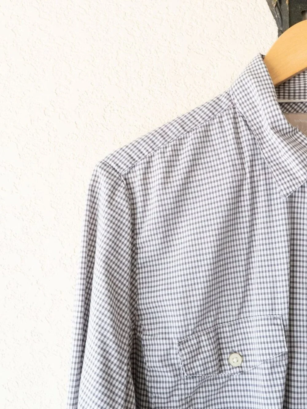 Banana Republic Soft Wash Gingham Shirt Mens L Granite Blue Cotton Button Down